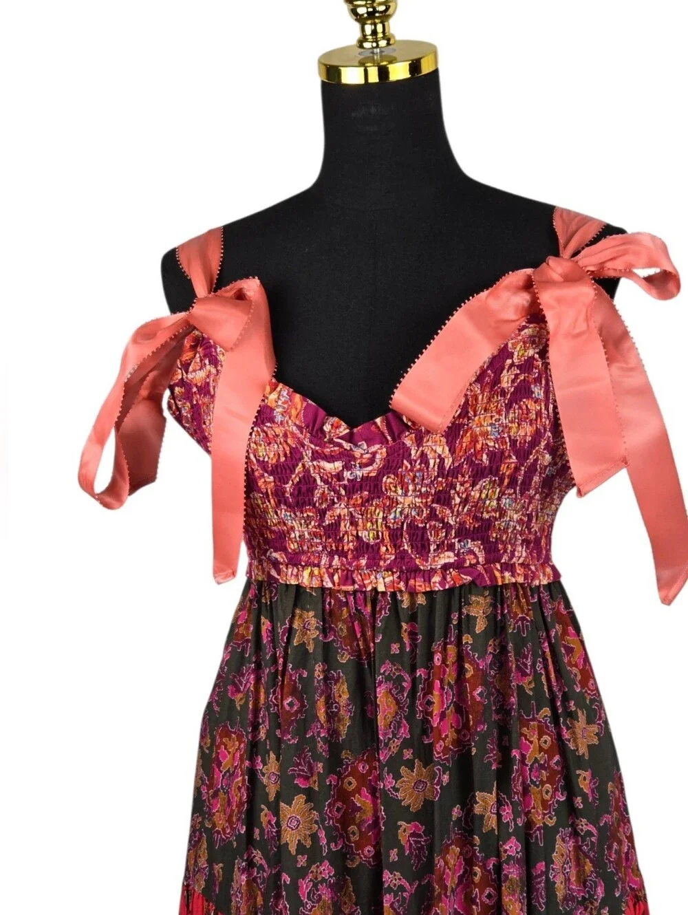 Free People Bluebell Maxi Dress Magenta Combo Floral Boho Smocked Pockets Sz S - Picture 5 of 16